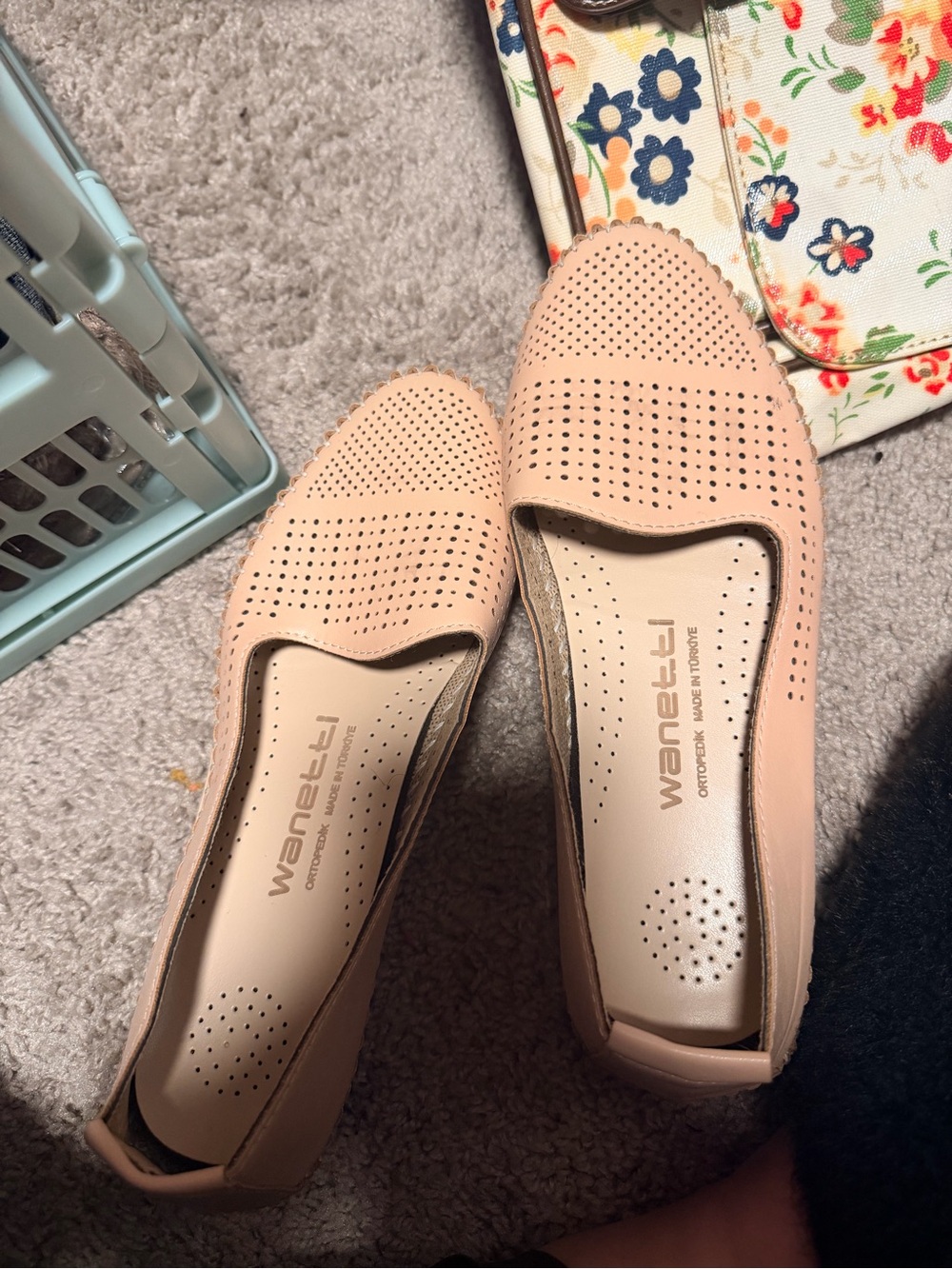 Perforated Nude Slip-On Loafers — Women’s Comfortable Flats - Picture 2 of 4